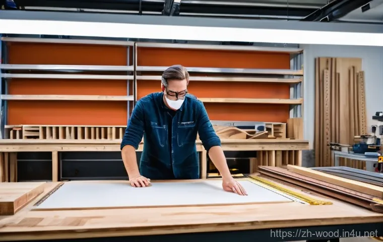 목재 재단 서비스 이용 팁 - **Prompt:** A young adult, wearing casual, fully-clothed workshop attire (e.g., a t-shirt and jeans)... 목재 재단 서비스 이용 팁 - **Prompt:** A young adult, wearing casual, fully-clothed workshop attire (e.g., a t-shirt and jeans)...