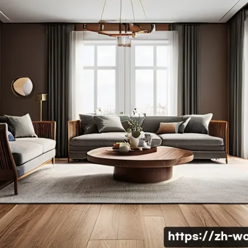 가성비 좋은 목재 추천 - A high-end interior scene showcasing a sophisticated living room with elegant hardwood furniture mad...