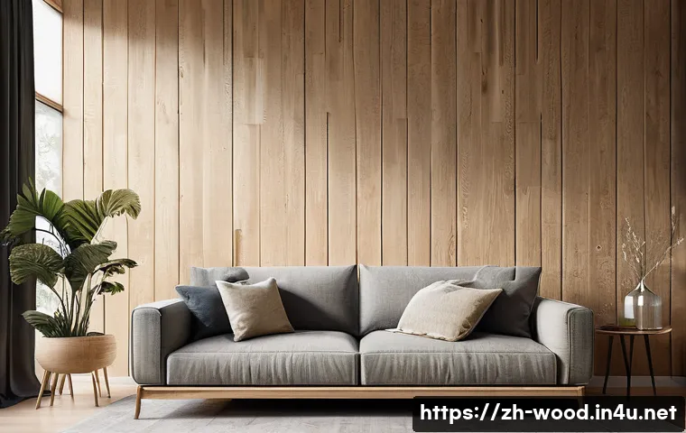 목재 인테리어 아이디어 - A modern living room interior featuring a large accent wall clad with light oak wood panels exhibiti...